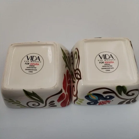 Set of 2 Vida Eva Mendes for España "Jardine" Square Handcrafted Snack Bowls 5" - Picture 6 of 9